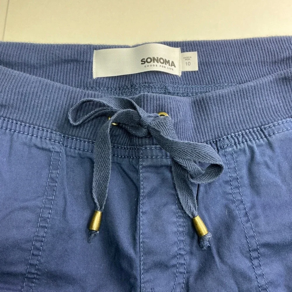 Sonoma Blue Utility Cargo Shorts Womens 10 Elastic Waist Drawstring Cuffed